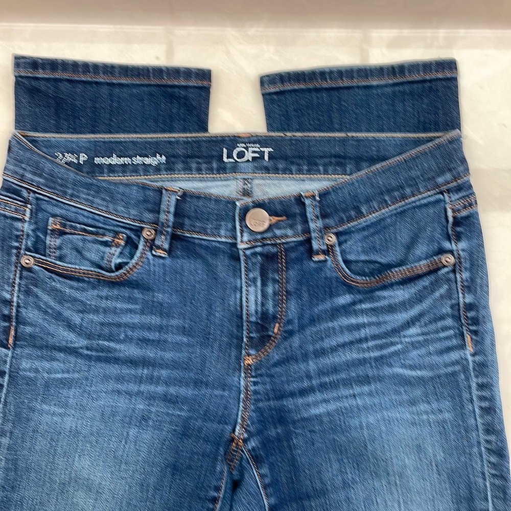 LOFT Mod Straight Med Wash Mid Rise denim jeans Sz 27 4
